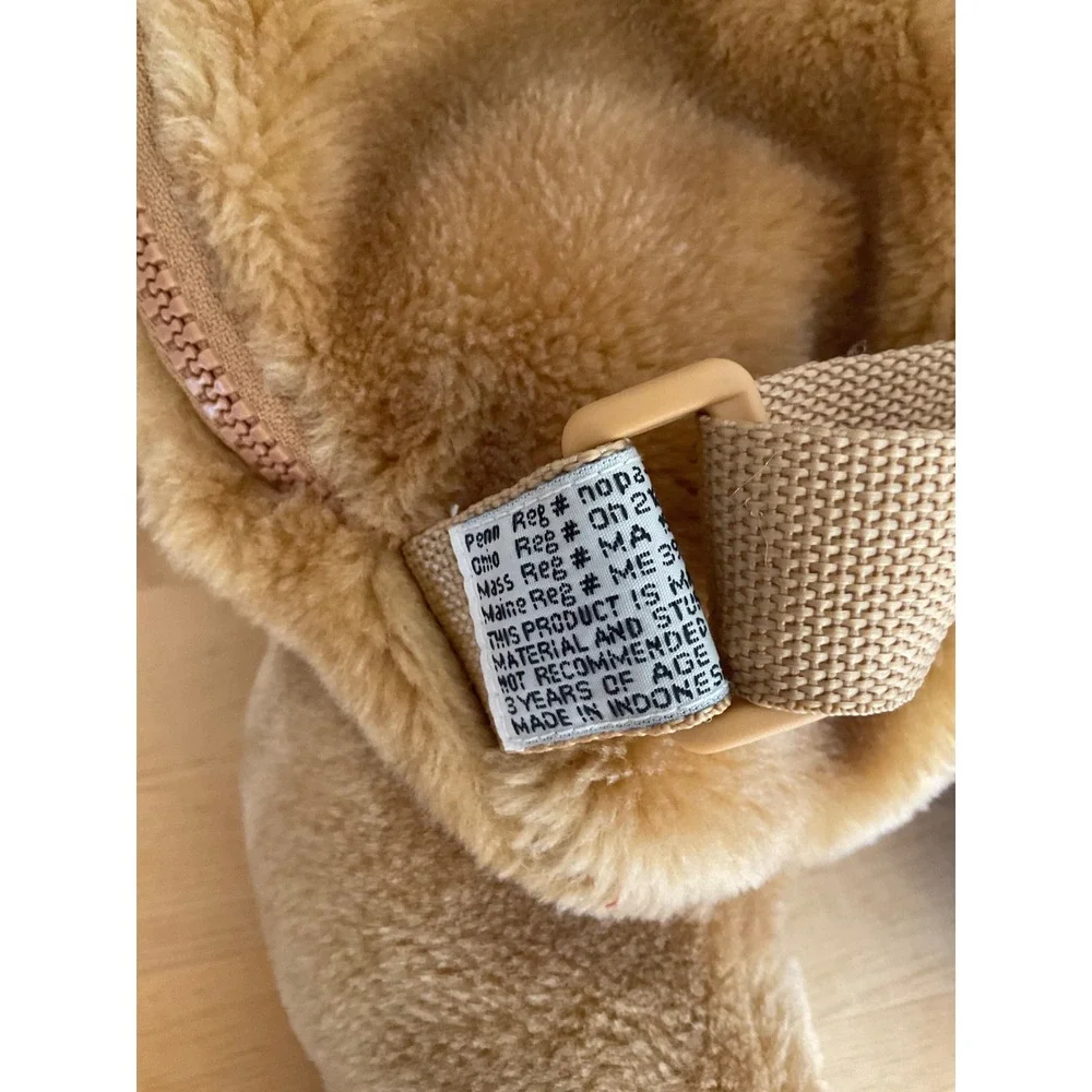 Vintage Plush Teddy Bear Backpack Tan Brown Faux Fur Red kawaii Bow Novelty Bag